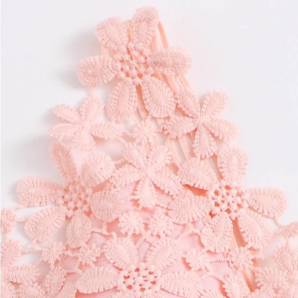 PEACHY PINK GUIPURE LACE CROCHET LONGLINE BRALETTE - Picture 4 of 15